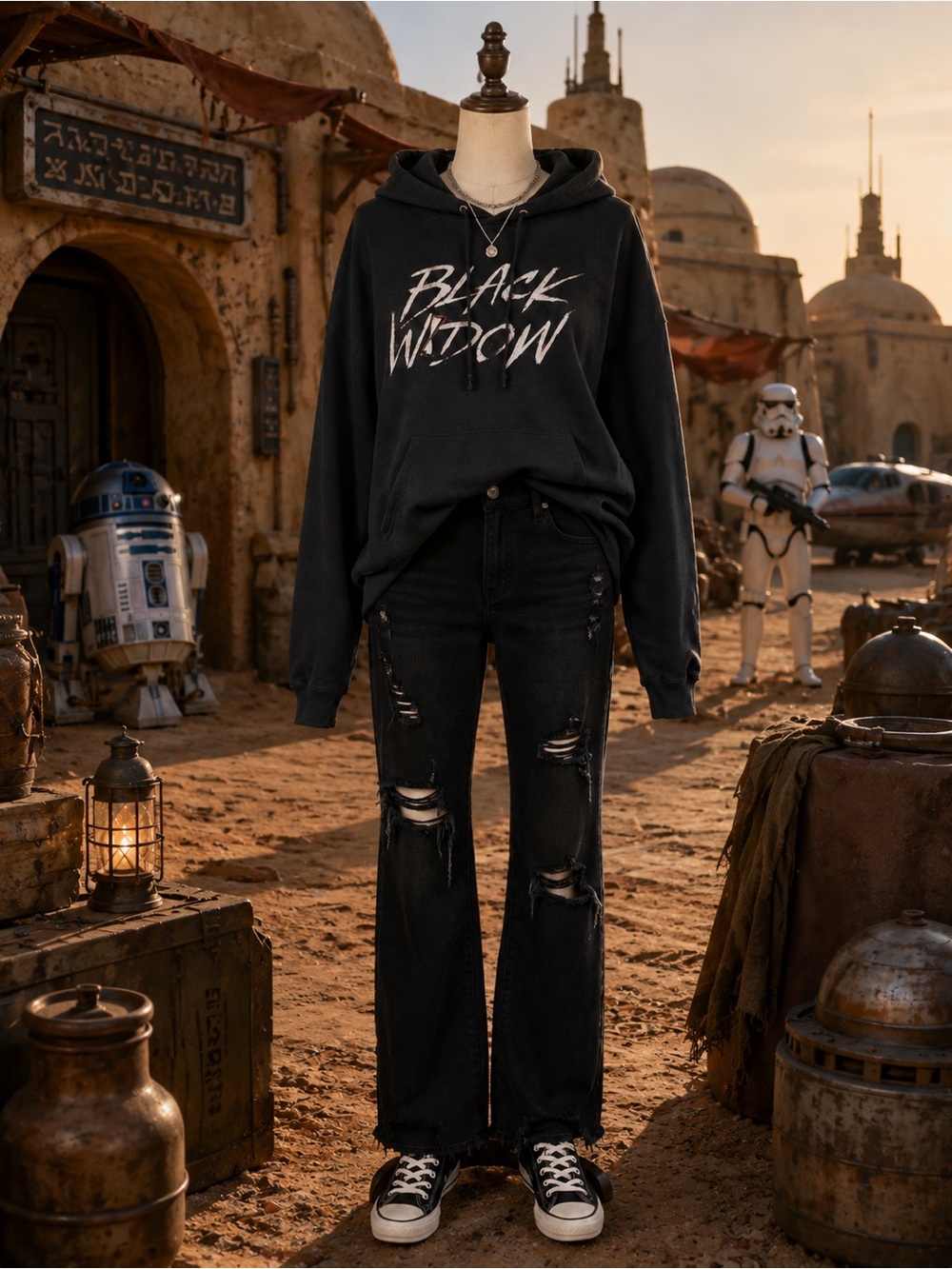STARWARS Black 'Black Widow' Graphic Hoodie - UNISEX Black Sweatshirt HOODIE